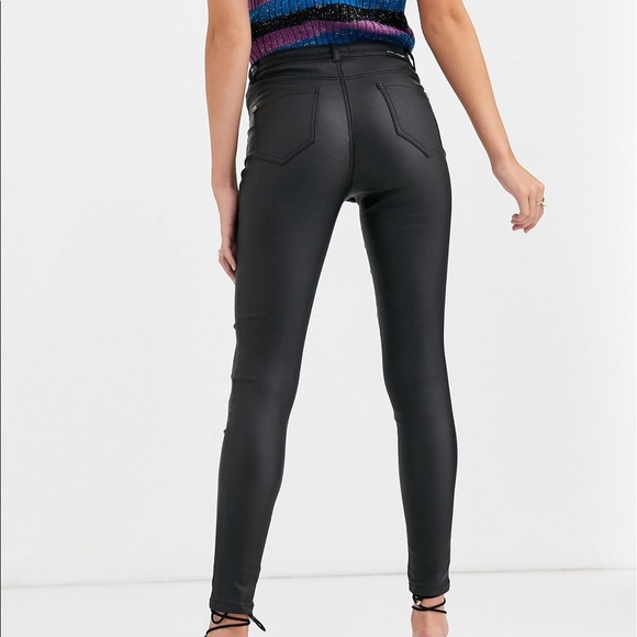 Lipsy Denim - LIPSY LONDON Coated Black Skinny Moto JEANS 6